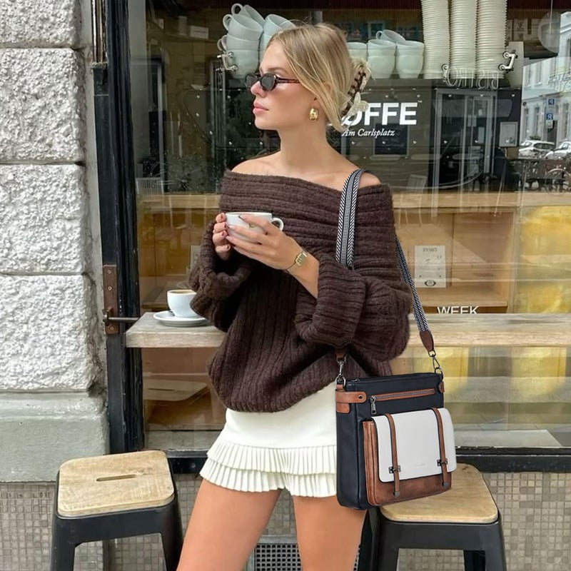Roulens Crossbody Bags for Women,Multi Pocket Crossbody Purses Vegan Leather Shoulder Handbags Travel Purse Adjustable Strap - Image 2